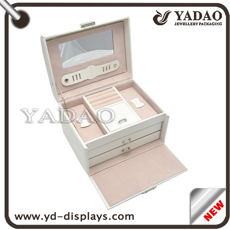 Custom multifunction  jewelry gift boxes with fashion white leather