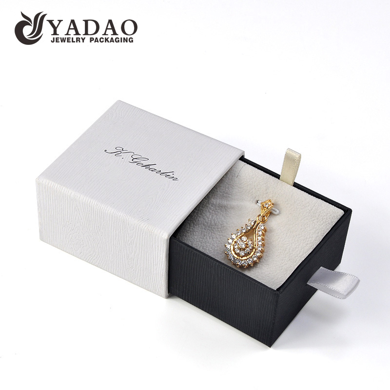 Caixa de gaveta de papel personalizada para empacotamento de pingente de jóias e fita de exibição para decoração