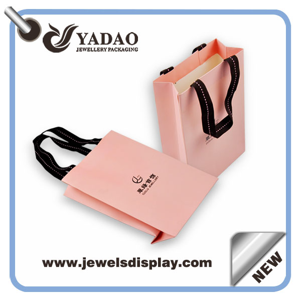 Impresión personalizada Pink Embalaging Bolsas de joyería de joyería Bolsas de compras Bolsas de la mano para la joyería Favors Favors