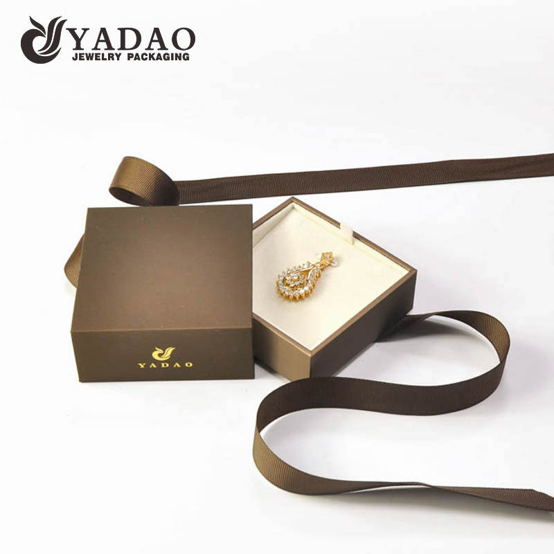 Customize high quality jewelry packaging box paper drawer pendant box gift packing box with ribbon tie