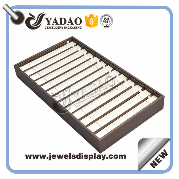 Deisgnable high-end custom handmade free sample free logo pu leather cover stackable jewelry display tray bracelet tray