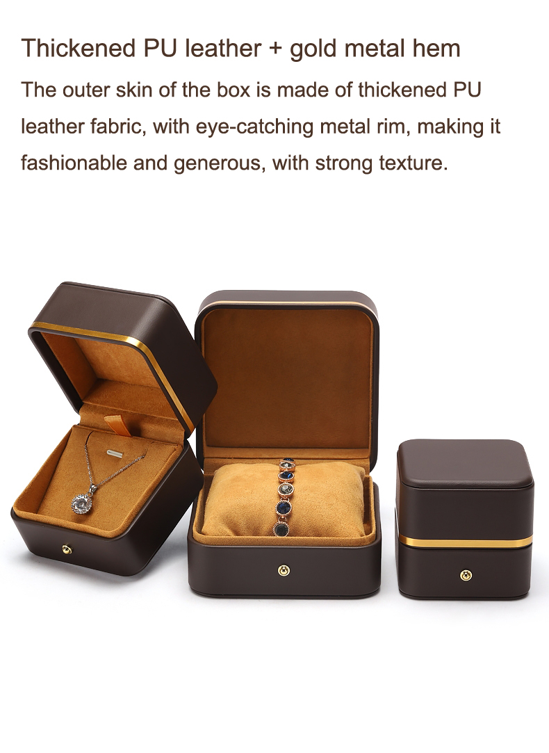 Elegante cuero de lujo de lujo de metal conjunto de joyas caja de anillo pendiente caja de almacenamiento collar caja de regalo de joyería