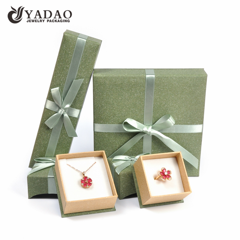 Fashion natural classy ribbon paper box jewelry box with flap lid