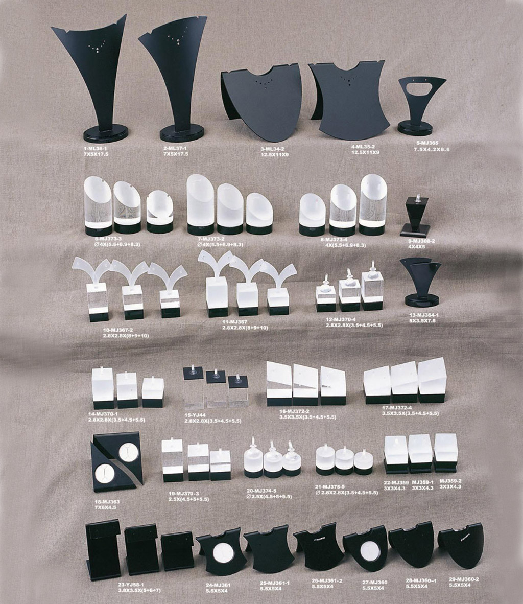 Exhibición de acrílico de la joyería exhibición de acrílico negro blanco de la manera pone de pie y exhibición de acrílico con el logotipo para el anillo / pendiente / panden etc