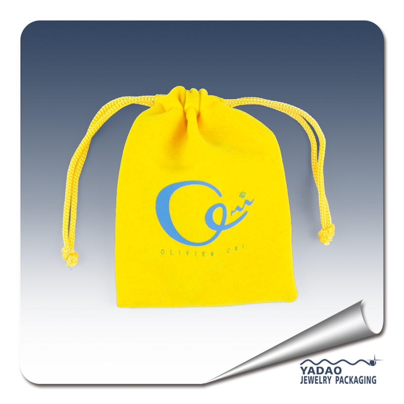 Moda bolsa de terciopelo de color amarillo para el bolso de compras de la joyería bolsa de la joyería para el proveedor de China