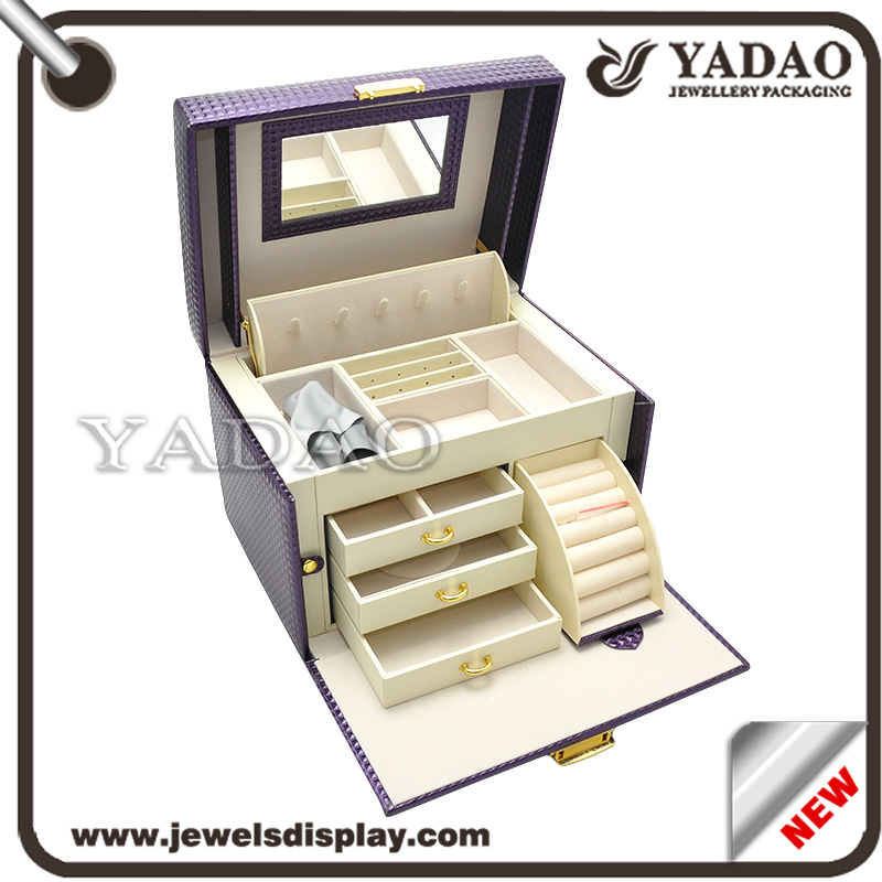 Caja de presentación toda la joyería de la buena calidad de la caja de almacenaje de la joyería de cuero de la PU collar colgante anillo MDF + para joyerías de lujo fabricados en China