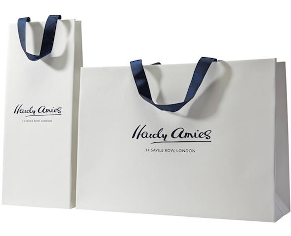 Mano del bianco personalizzato con stampa fantasia di carta borse borse della spesa con seta Logo stampato Maniglie
