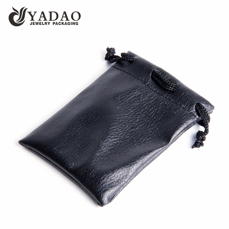 Handmade индивидуальный роскошный черный кожаный мешок подарка мешка подарка PU кожаный с печатью логоса