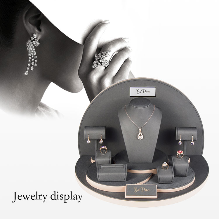 Handmade jewellery display cabinets for shops leatherette jewelry props with customized size and color with logo printed.