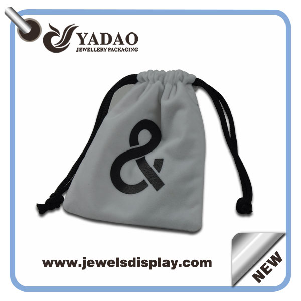 Alta qualidade de jóias de veludo sacos grossos bolsas, bolsas de jóias, bolsas de veludo branco de presente jóias para embalagens de jóias com logotipo personalizado