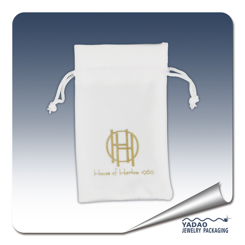 Alta qualidade de jóias saco de veludo macio embalagem pouch com logotipo ouro carimbado para joalheria