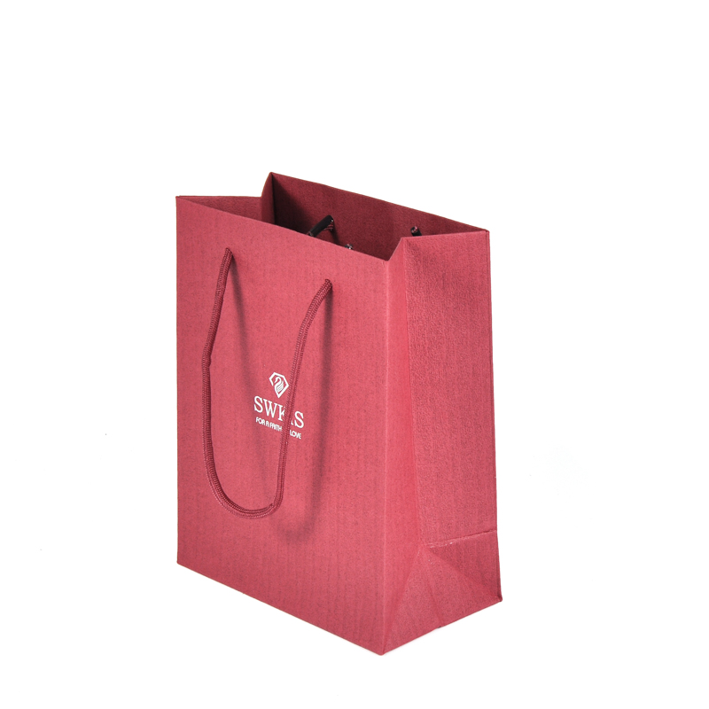 Hot Stamping Silver Logo Customize Red Fancy Paper Bag With Cotton Rope Handles