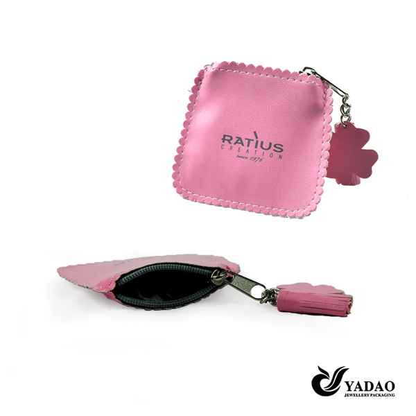 Venda quente bolsa de couro cor de rosa para o pacote de jóias com zíper e logotipo feito na China