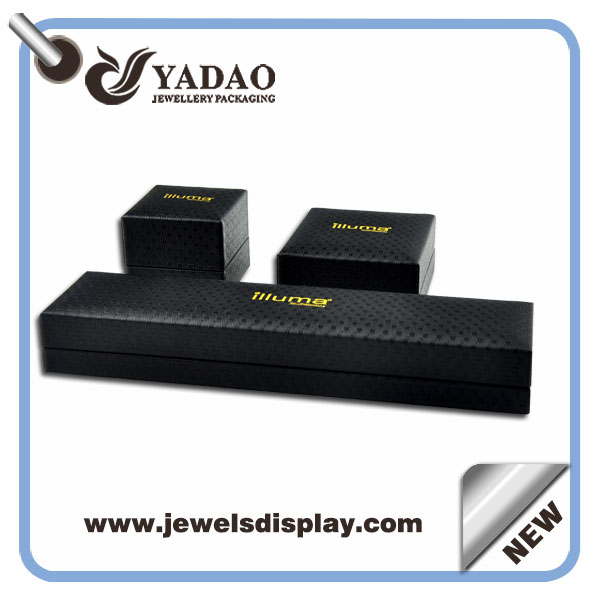 Εισαγωγή μαύρο δερμάτινο λογότυπο τυπωμένα κουτιά κοσμήματα, δερμάτινα κοσμήματα