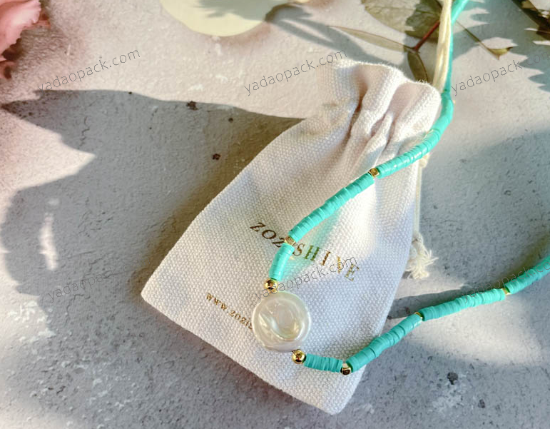 Ins Stil Natürlicher Schmuck Perle Verpackung Beige Off-White Leinen Leinwand Kordelzug Tasche Tasche