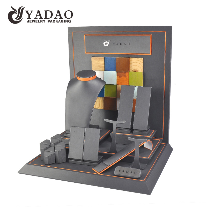 Jewelry display Set Shop Exhibitor With Grey PU leather Insert Luxury Jewellery Display Stand Set