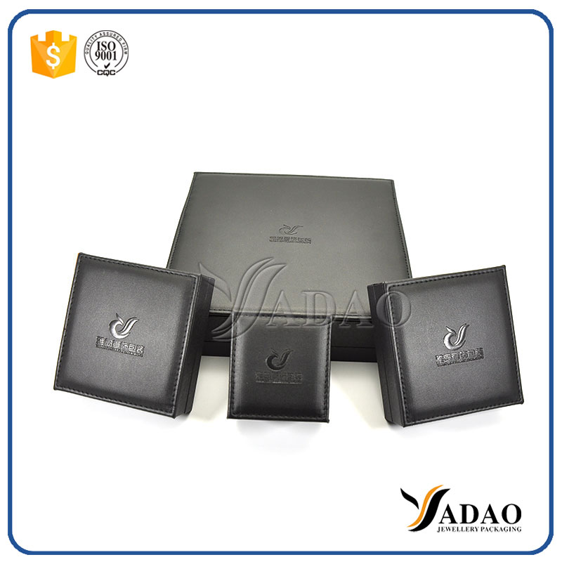 Boîte en cuir de luxe personnalisée haut de gamme noire faite à la main pour bague / collier / pendentif / collier