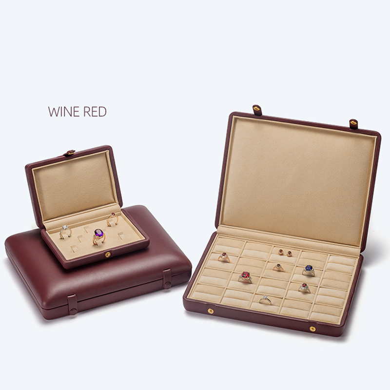 Luxury leather jewelry display storage case high quality red and green color in stock