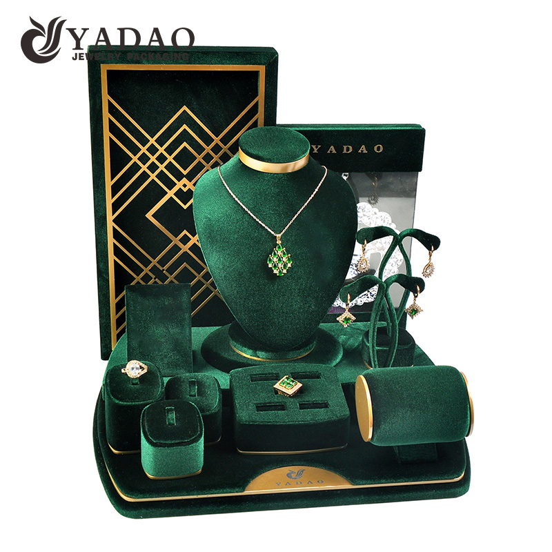 MDF dark green shiny velvet fancy display for Christmas jewelry showcase counter