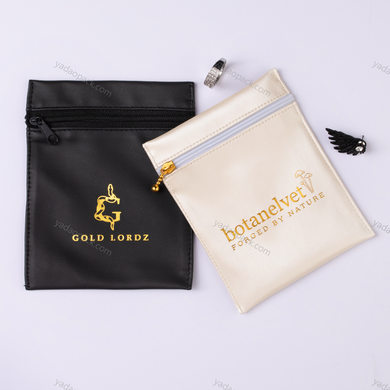OEM Manufacture Custom logo printed small drawstring bag leather zipper jewelry pouch