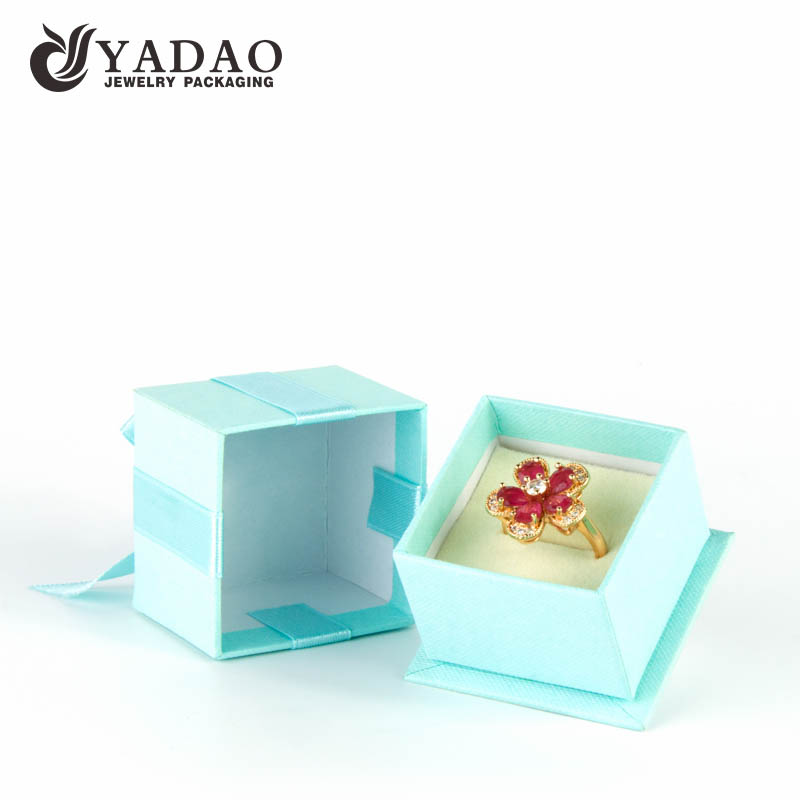 OEM/ODM синий бумаги кольцо Коробка подарочная коробка с бантом и мягкий бархат подушка вставки сделано в прямо завода на продажу.