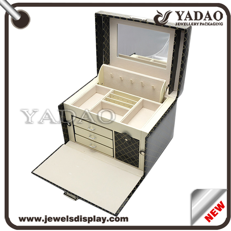 Caixa de exibição PU Leather + MDF conjuntos de jóias para o armazenamento de jóias de luxo fabricados na China