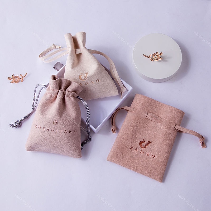 Personalized Custom logo printed small envelope flap pouch luxury suede necklace jewelry bag with bow knot