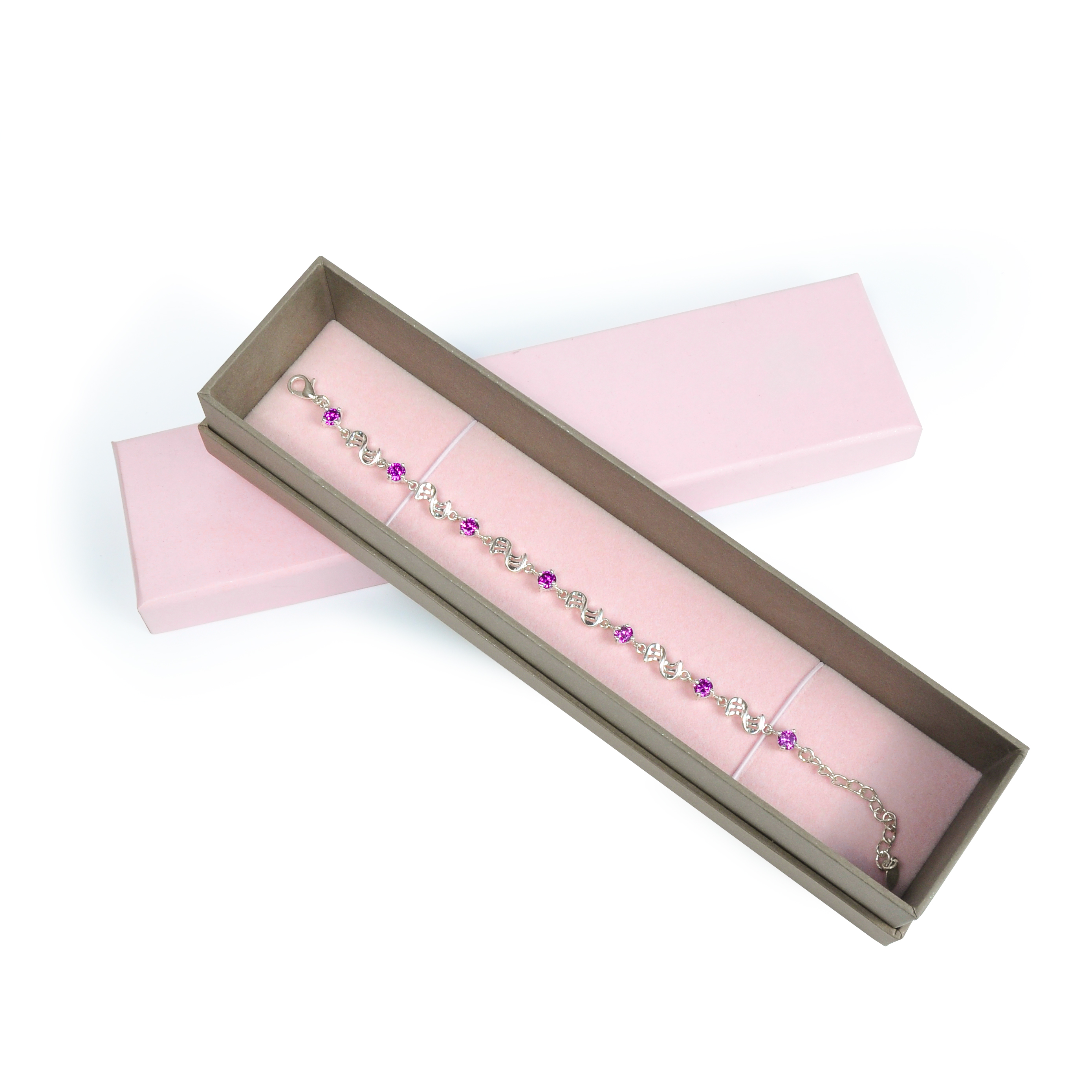 สร้อยข้อมือสีชมพูกล่องเครื่องประดับกระดาษแข็งบรรจุภัณฑ์กล่องกระดาษที่มีโลโก้สำหรับเด็กผู้หญิง