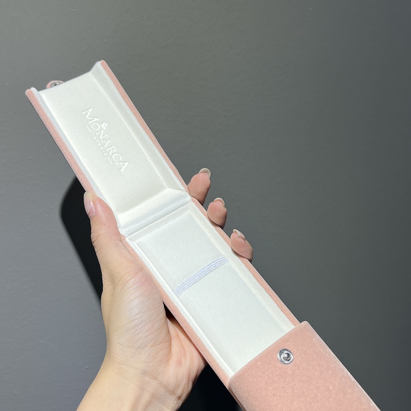 Pink velvet material long bracelet packaging button style box