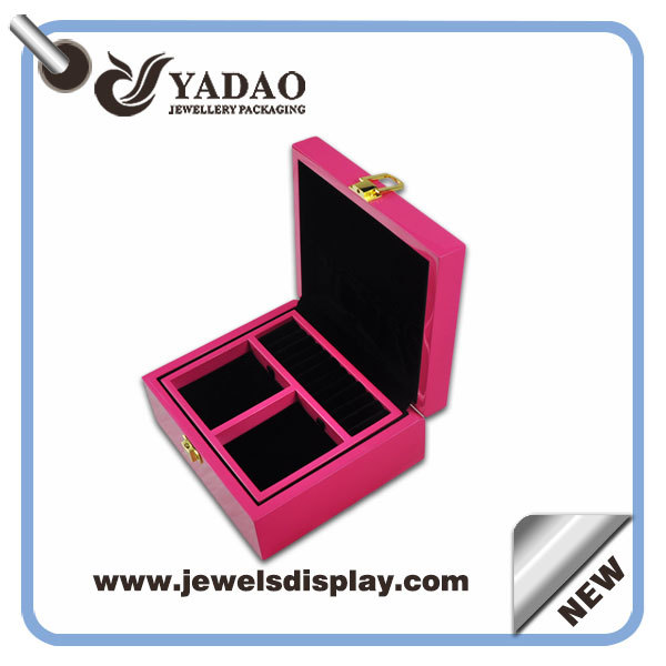 ピンク木製の宝石コンテナボックス、宝石の梱包箱、宝石店やホーム装飾卸売ジュエリー収納ボックス