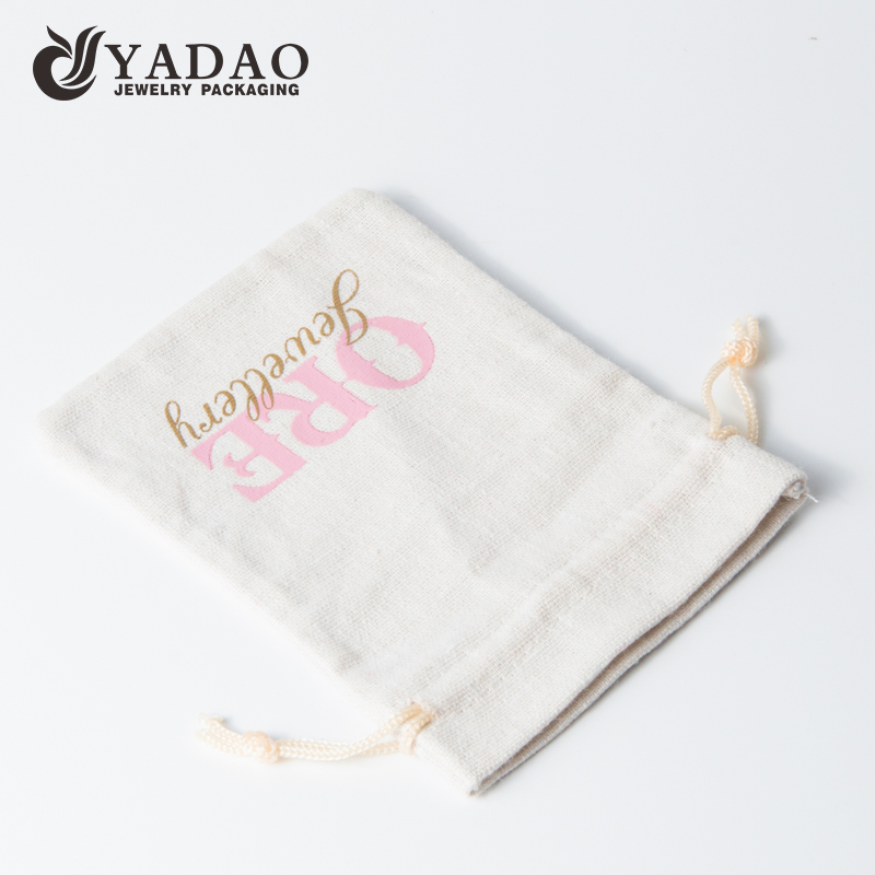 Popular customized linen pouch design for high end fine jewelry package with logo printed.