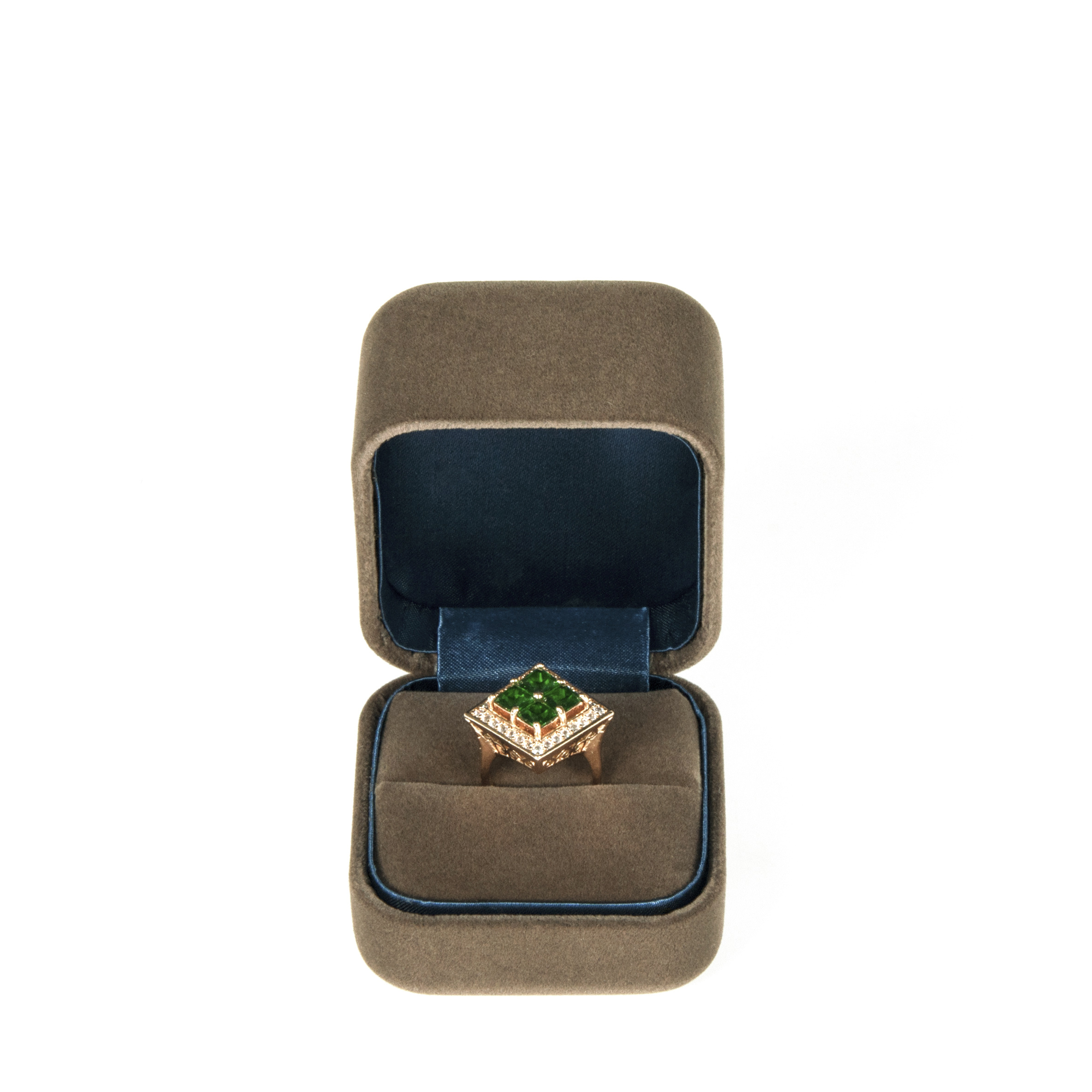 Beliebte maßgeschneiderte Velvet Ring Box-Design für High-End-Fine-Schmuck-Paket mit Logo mit hoher Qualität gedruckt.