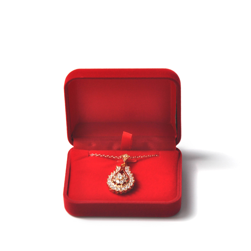 Beliebte rote Farbe Mädchen Geschenk Samt Flocking Schmuck Red Box für Halskette