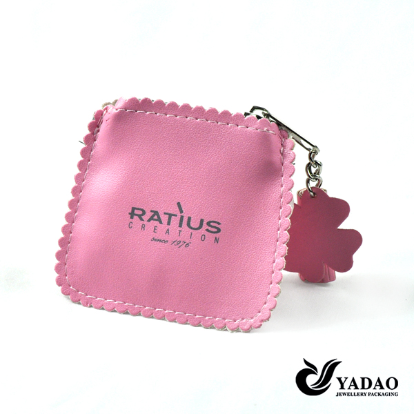 Bolsa de joyas de cuero rosa bonitas con insignia de la impresión de seda para joyería Chian fabricante