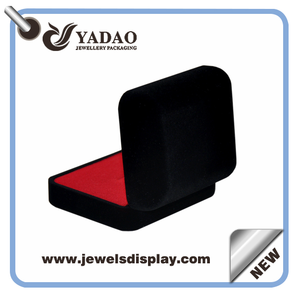 Professionelle eigene Schmuck-Geschenk-Boxen schwarze Farbe Heißprägung Logo mit Samt rot Einsatz Paket Fall