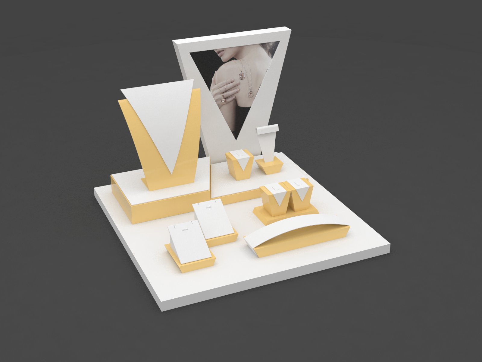 Stile semplice basamento dell'unità di elaborazione dell'esposizione dei monili di cuoio giallo e bianco impostato per la visualizzazione gioielli