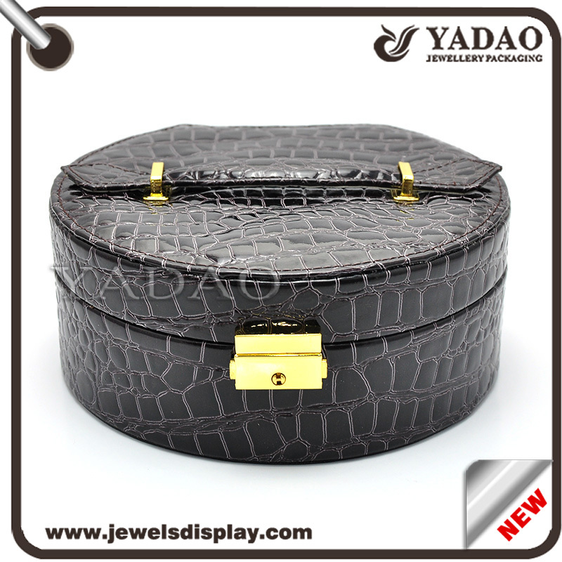 El diseño especial forma redonda caja de regalo de la joyería de cuero de lujo caja de joyería eather