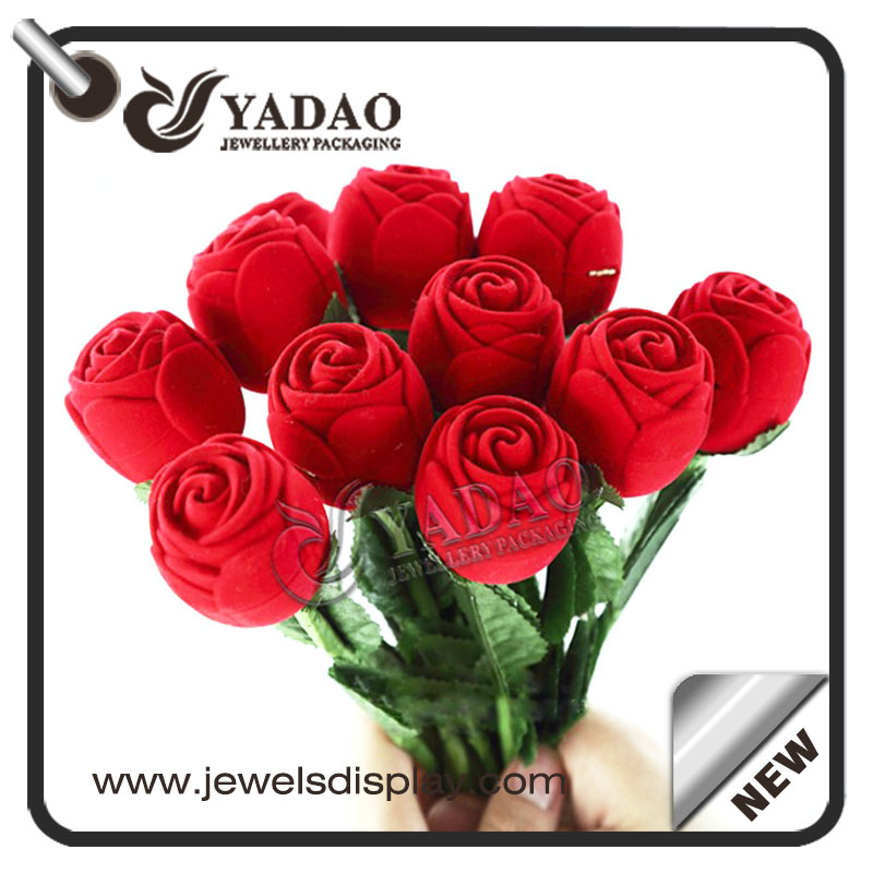 Valentine's Day Red Rose-Shaped Jewelry Gift Box Flocking Ring Box for Lovers