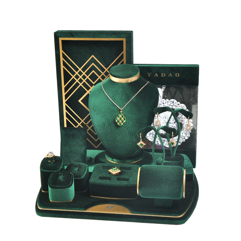 Velvet Necklace Rack jeweller Set Wooden Bust Holder Mannequin Jewelry Display Stand
