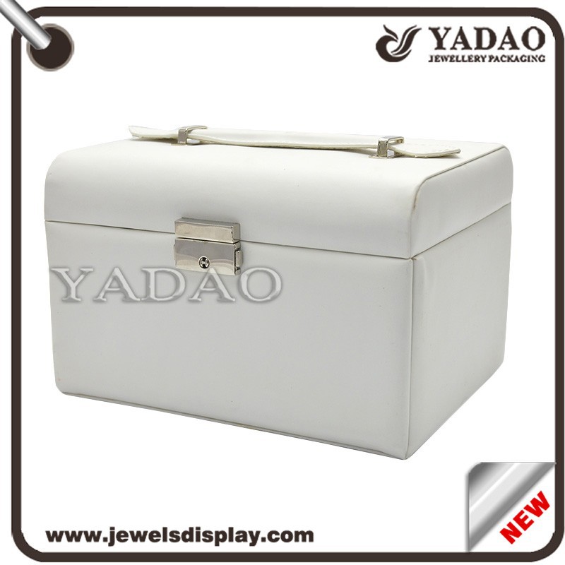 Weißes Leder ohne Linien Schmuck Verpackung Box mit Schublade und Spiegel