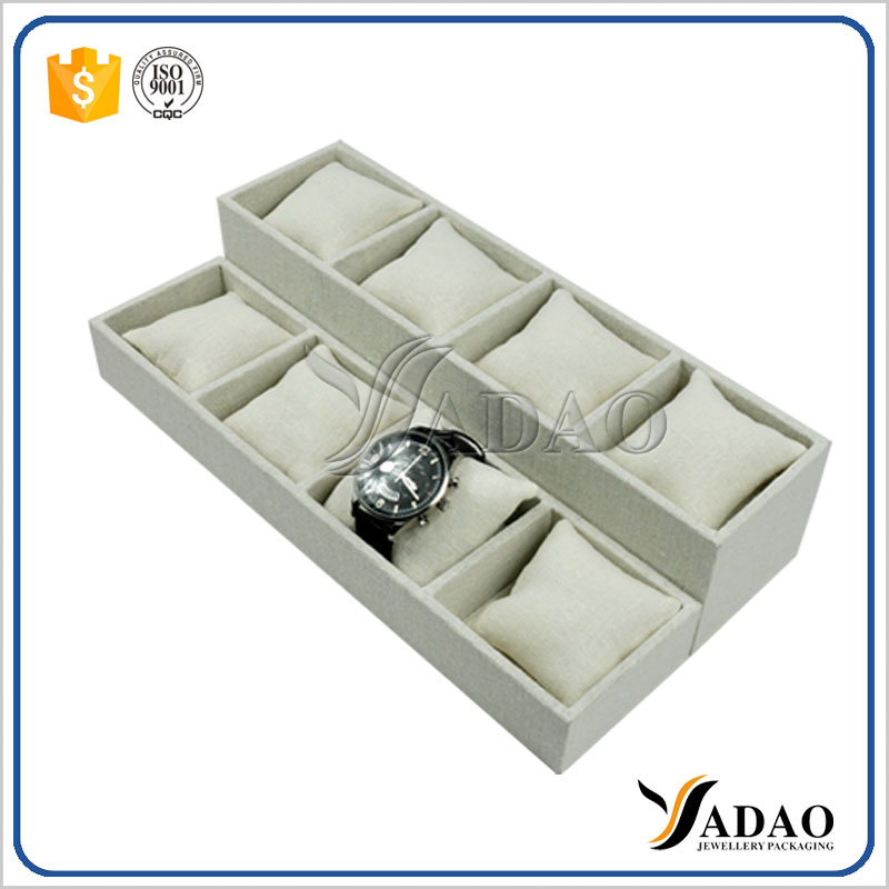 China Wholesale bandejas de linho de alta qualidade para jóias e relógio loja de balcão expositor visualizar o visor bandejas Elegant Design Relógio visualizar a bandeja