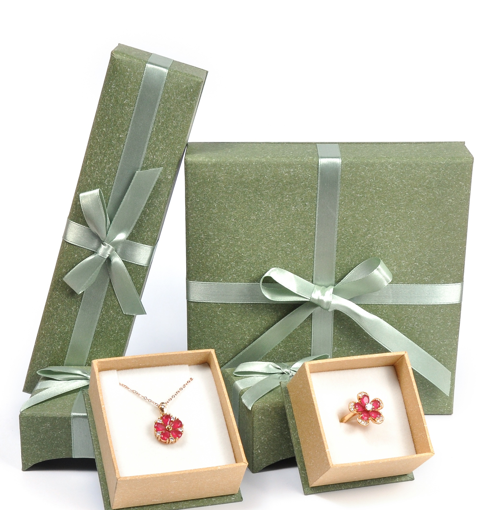 Wholesale Custom Green Holiday Luxury Jewelry Gift Box Set for Jewellery Store Ring Necklace Bracelet to Girl Lover