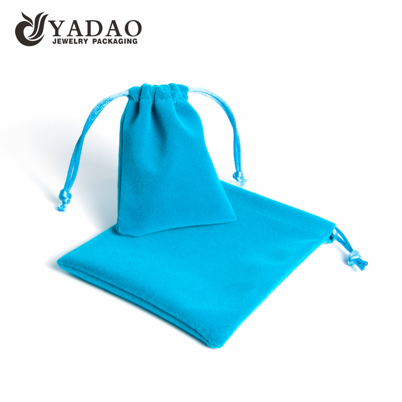 Wholesale custom logo soft-touched drawstring blue velvet pouch with customized size, color and logo