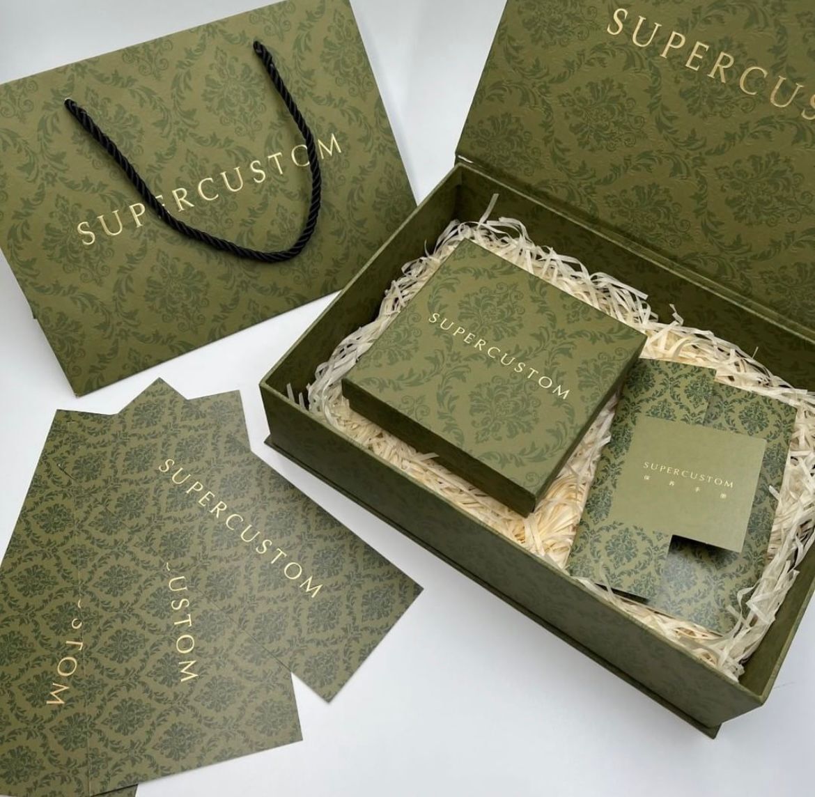 Yadao set completo di scatola di carta verde imballaggio con texture per gioielli anello di lusso con diamanti