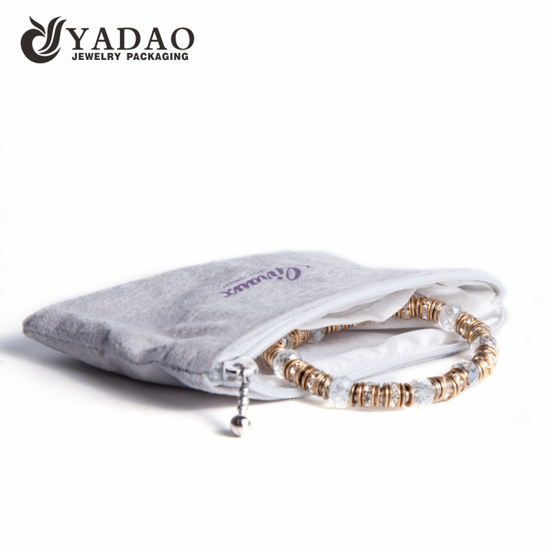 Yadao bolsa de joyería de terciopelo personalizada bolsa de embalaje de joyería con cremallera