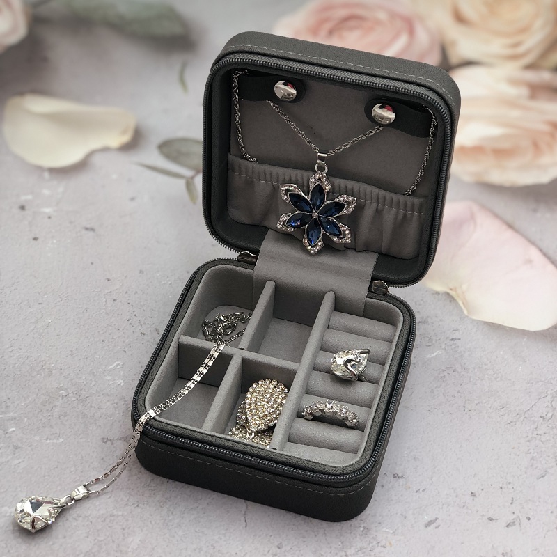 Yadao luxury dark gray travel case zipper closure jewelry box multi function packaging box
