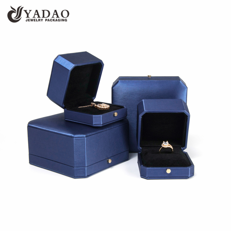 Yadao luxury plastic box for jewelry packaging royal blue custom box in eight corner with button closure