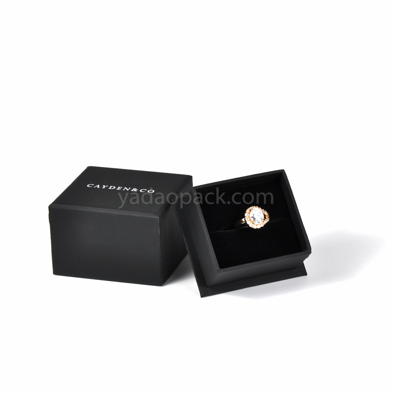 Yadao manufacturer black color paper box with separated lid and velvel inner ring earring packaging box