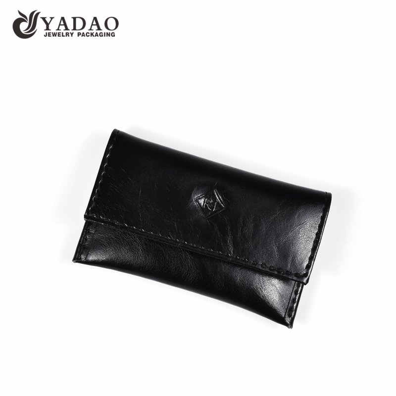 Yadao noble pu leather jewelry pouch black packaging pouch with snap closure