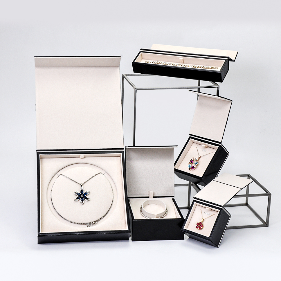 Caixa de ímã de plástico Yadao Combinação de cores preto e bege com Bow Know Jewelry Packaging Box Caixa acabada personalizada